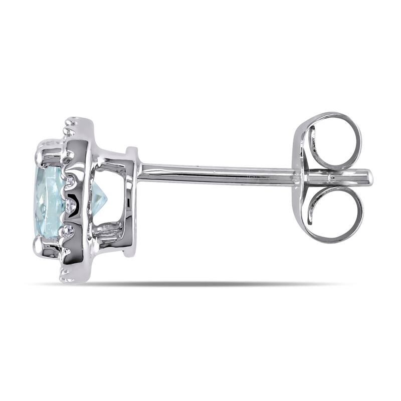 Miadora 10k White Gold Aquamarine and Diamond Halo Earrings (H-I, I2-I3) - Blue