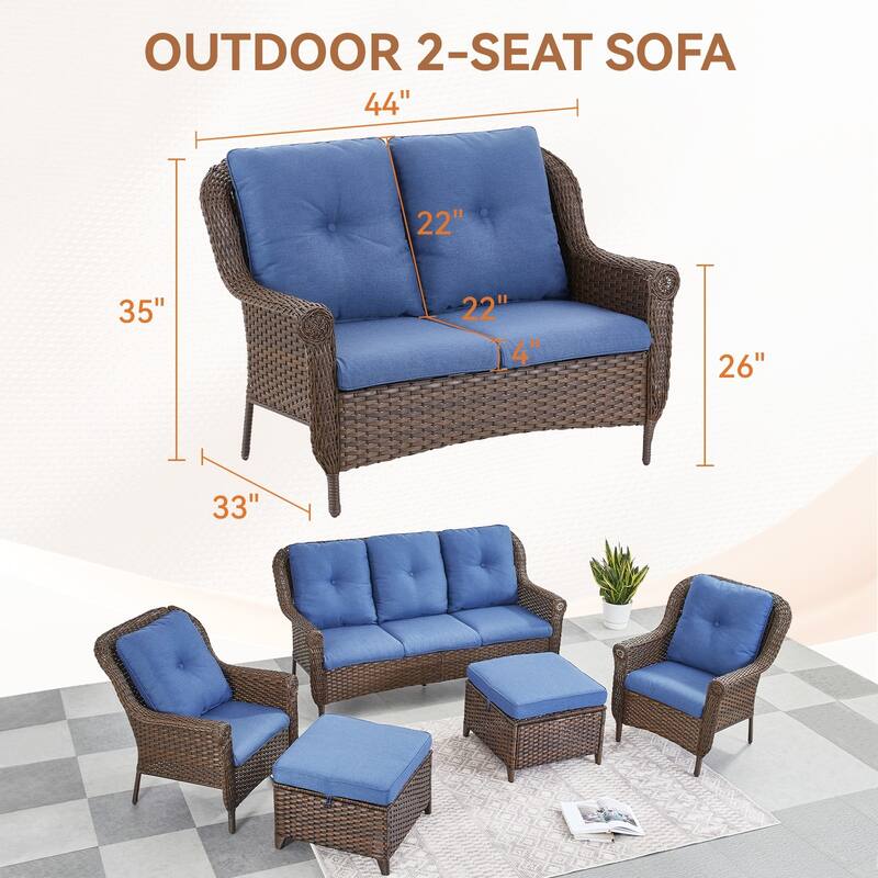 2-Seat Patio Sofa PE Wicker Couch Sofa