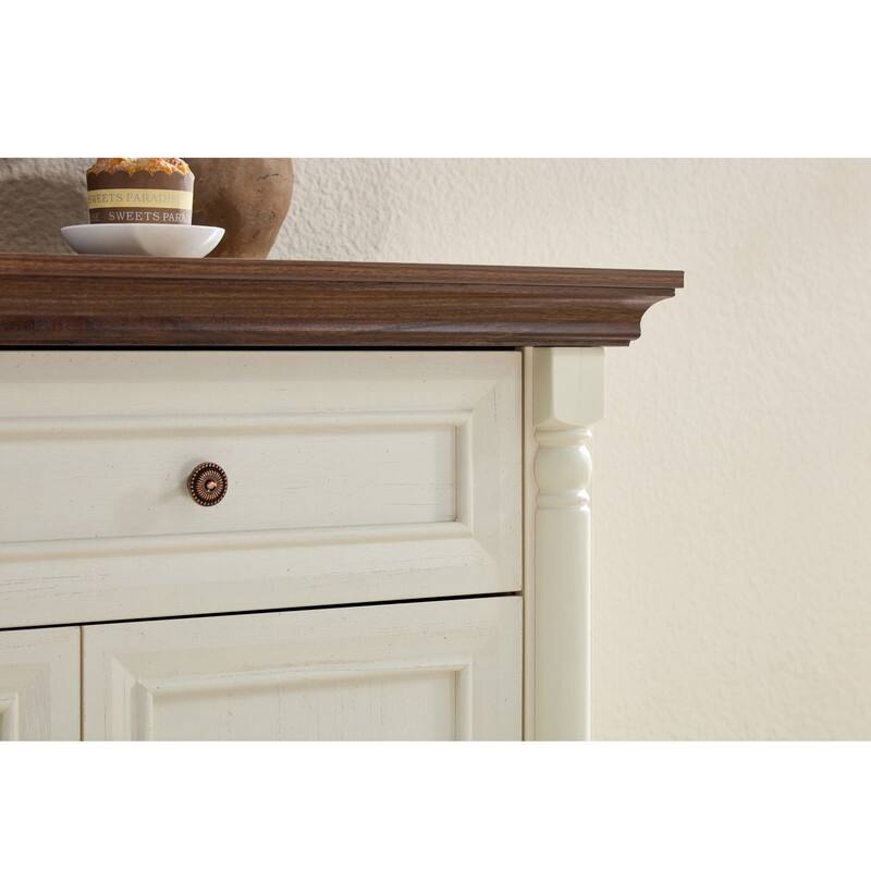 Farmhouse Roman Column Cabinet‌ – Wooden Storage Unit with Drawers & Doors, Coffee Bar & Wine Cooler for Kitchen or Hallway
