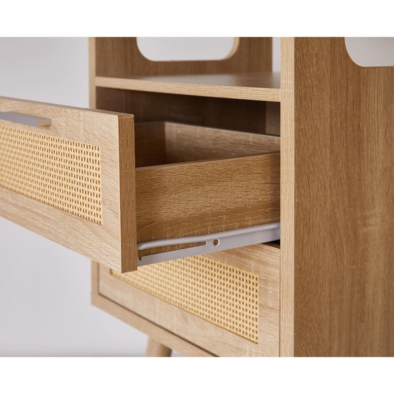 Set of 2 with 2 Drawers, 15.4" Modern Storage Bedside Table with Golden Metal Handles, Wooden End Table for Bedroom