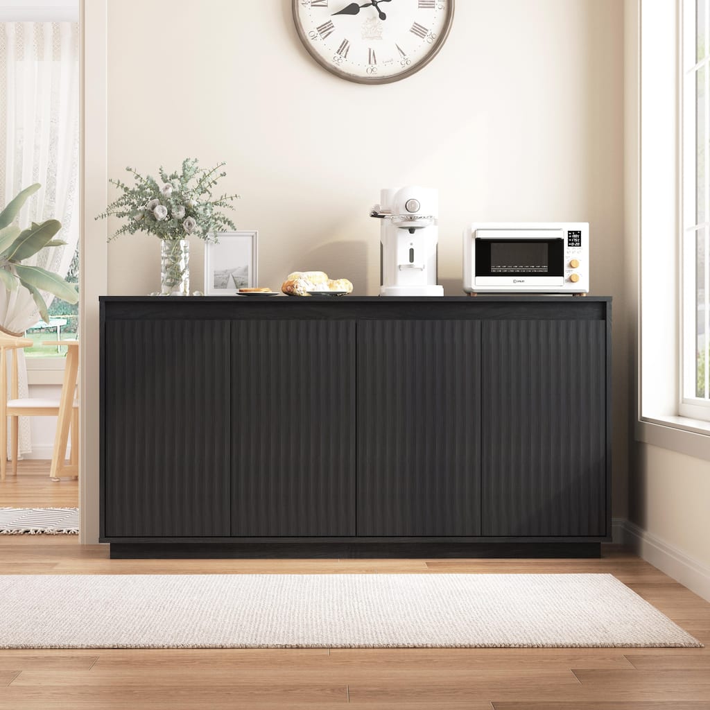 Buffet Cabinet with Storage, 62.60" Sideboard Cabinet with 4 Doors & Shelves, Wooden Kitchen Coffee Bar Credenza Storage