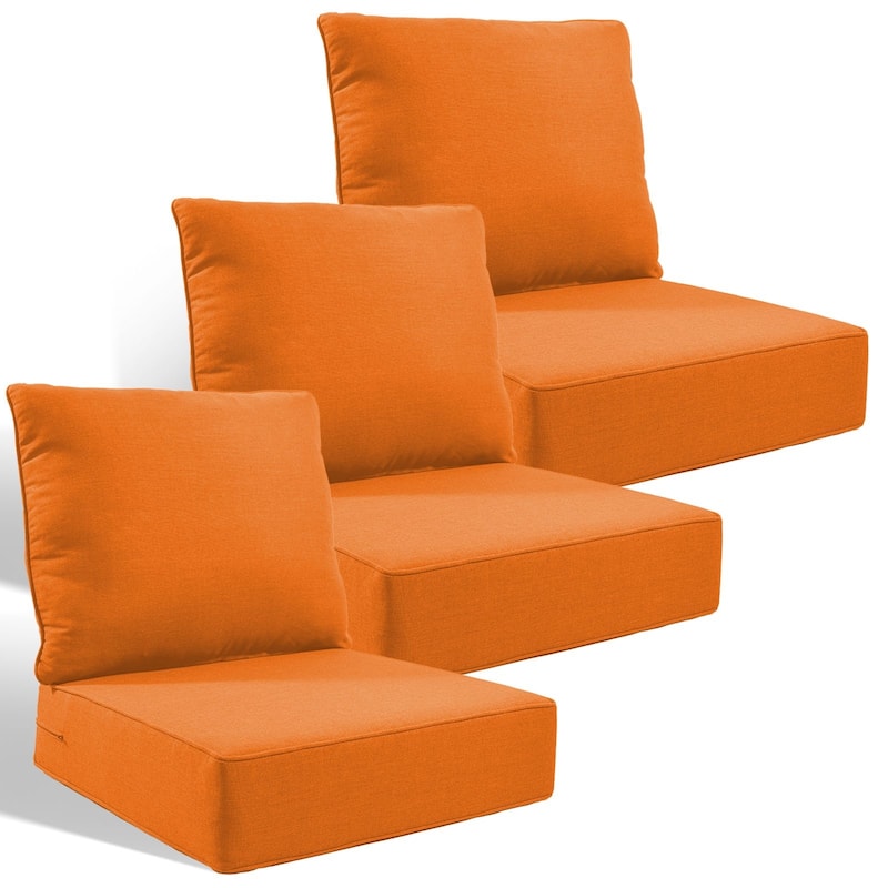 Pocassy 24x24x6 Inch Thick Cushions Pillows Set Indoor Outdoor Deep Seat Water & Fade Resistant - Orange Cushion - 3 Set Seat & Back Cushion