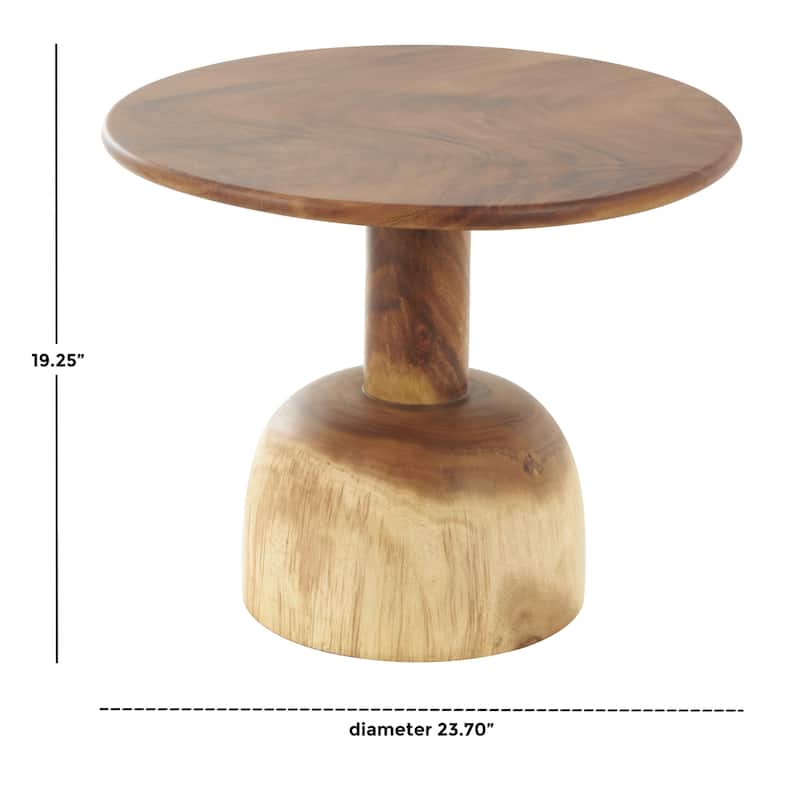 Wood Handmade Accent Table with Rounded Block Base - Brown - Roche River Decor