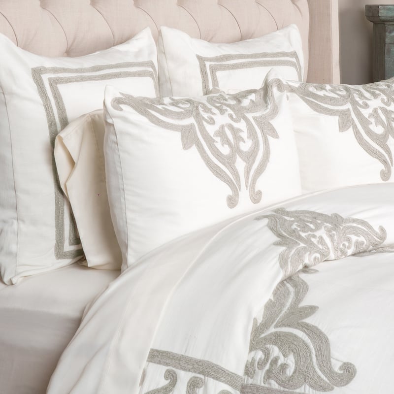 Villa by Classic Home Kent 100% Cotton Embroidered Duvet - Ivory - King