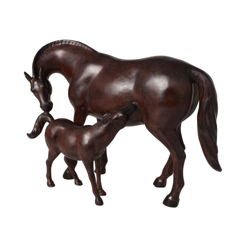Dark Brown Polystone Horse Decorative Sculpture with Mom and Baby