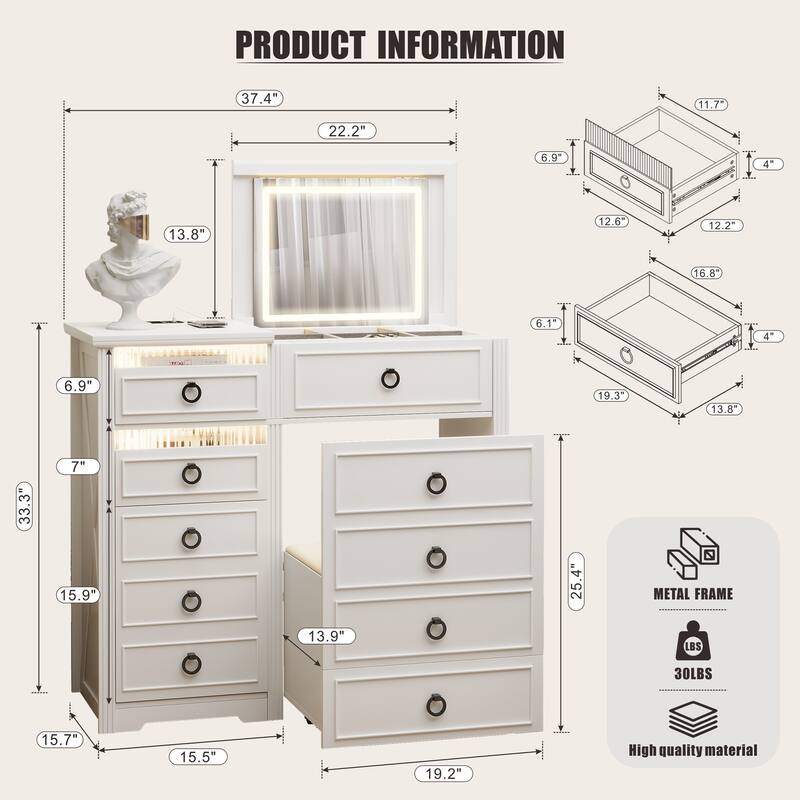 Makeup Vanity With Led Light and Hidden Storage