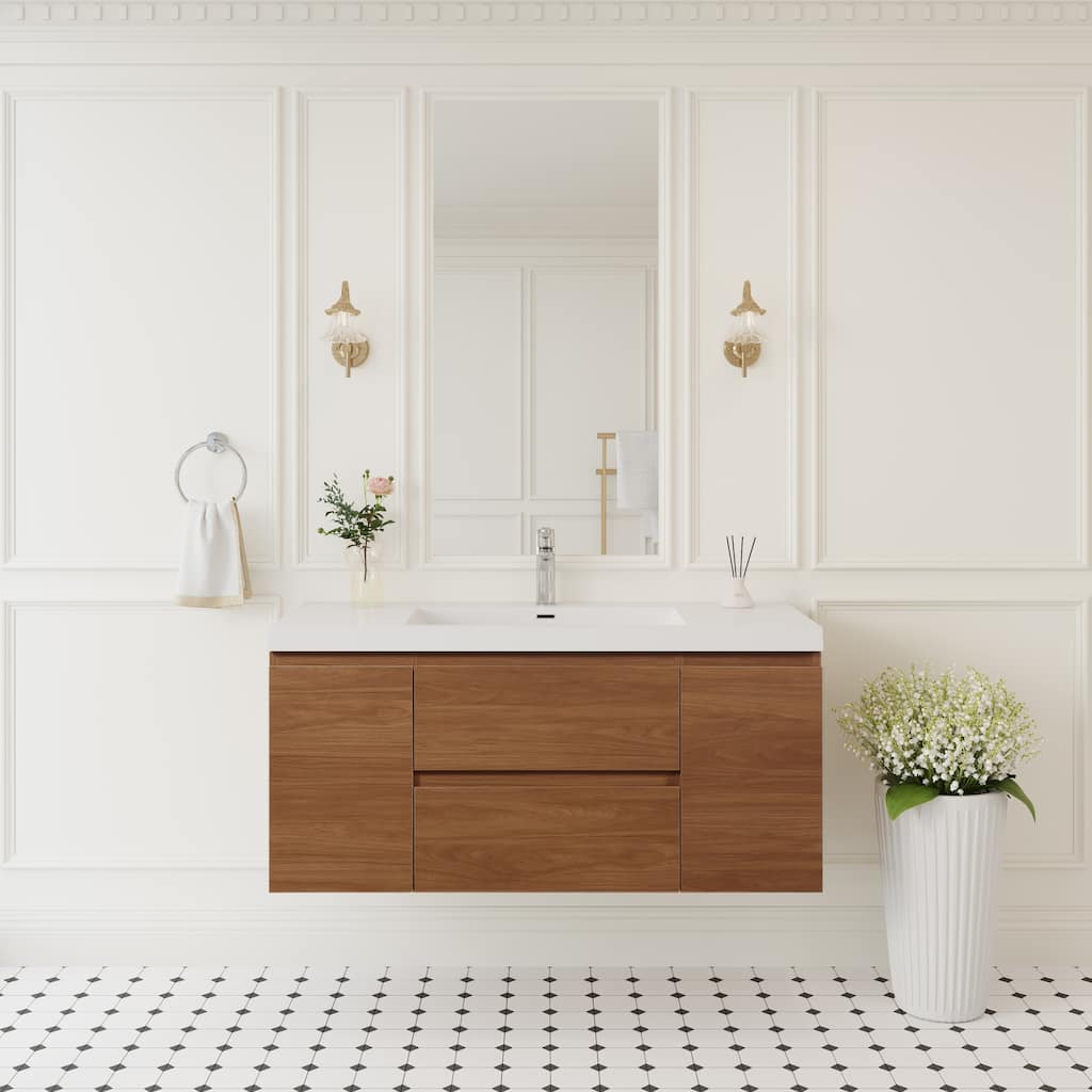 GDFStudio - Ethan Contemporary Floating Bathroom Vanity with Integrated Resin Sink and Soft-Close Storage Drawers