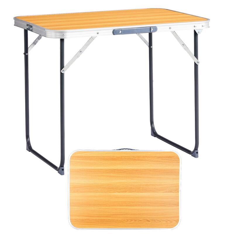 Portable 2.3ft Aluminum Folding Table for Outdoor Camping - 27.56" x 19.69" x 23.62" - Wood
