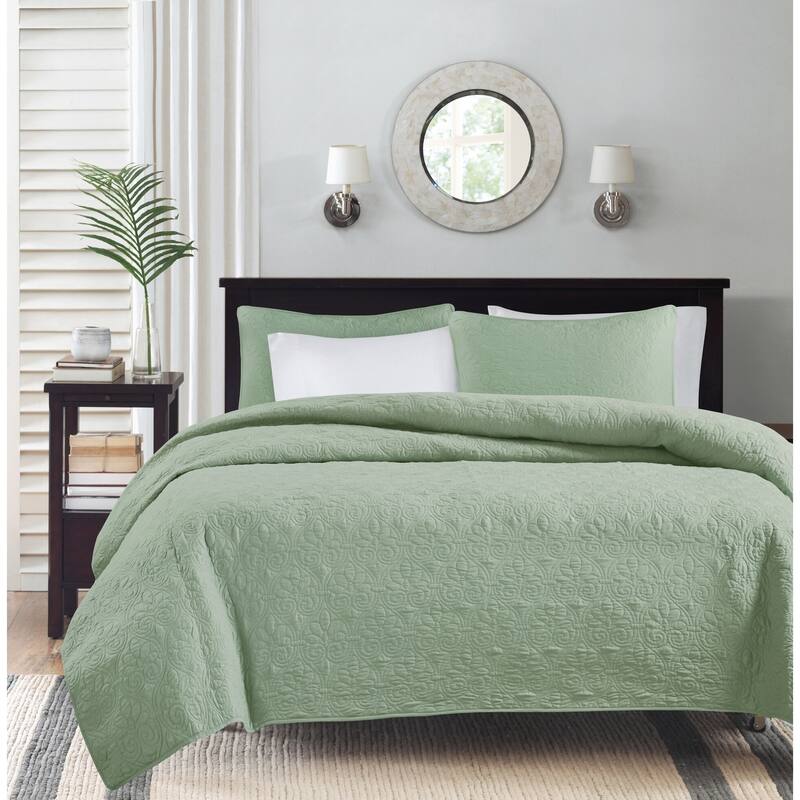Madison Park Mansfield Reversible Quilt Set - Green - Full - Queen