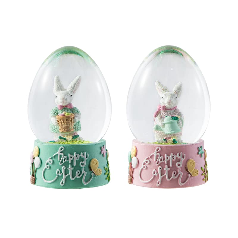 Glitzhome Easter Resin Bunny Couple Waterglobe Spring Gifts Table Decor
