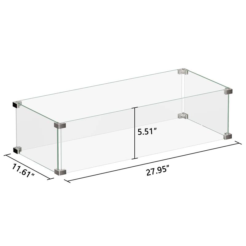 Corvus 27.9" x 11.6" Rectangular Tempered Glass Wind Guard For Fire Pits