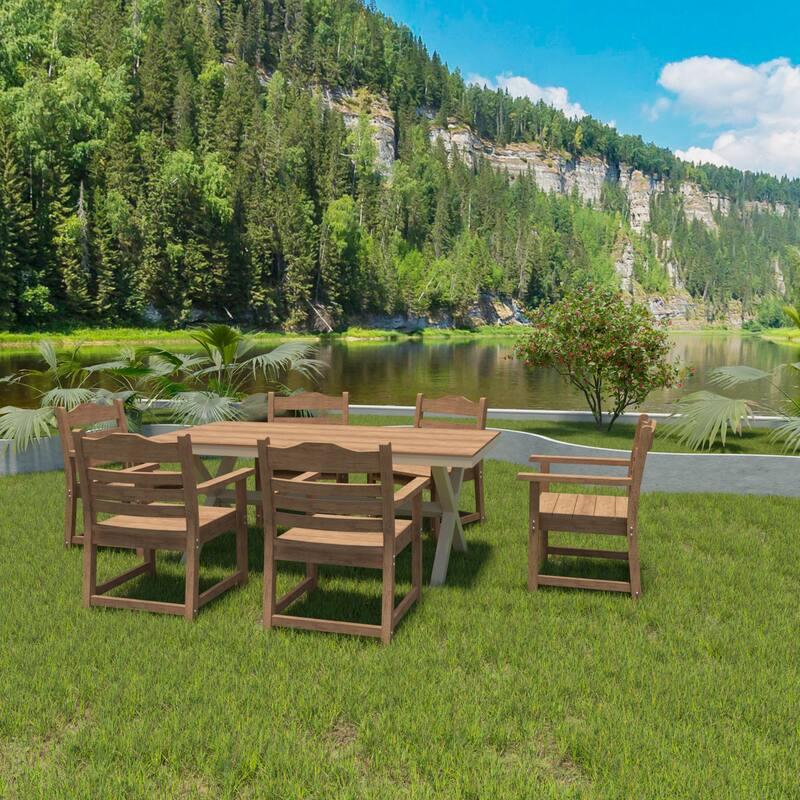 Farmhouse Dining Chair with Armrest Set of 2, Patio Bar Stools, Outdoor Furniture Slat Back Solid Wood Seat Chairs