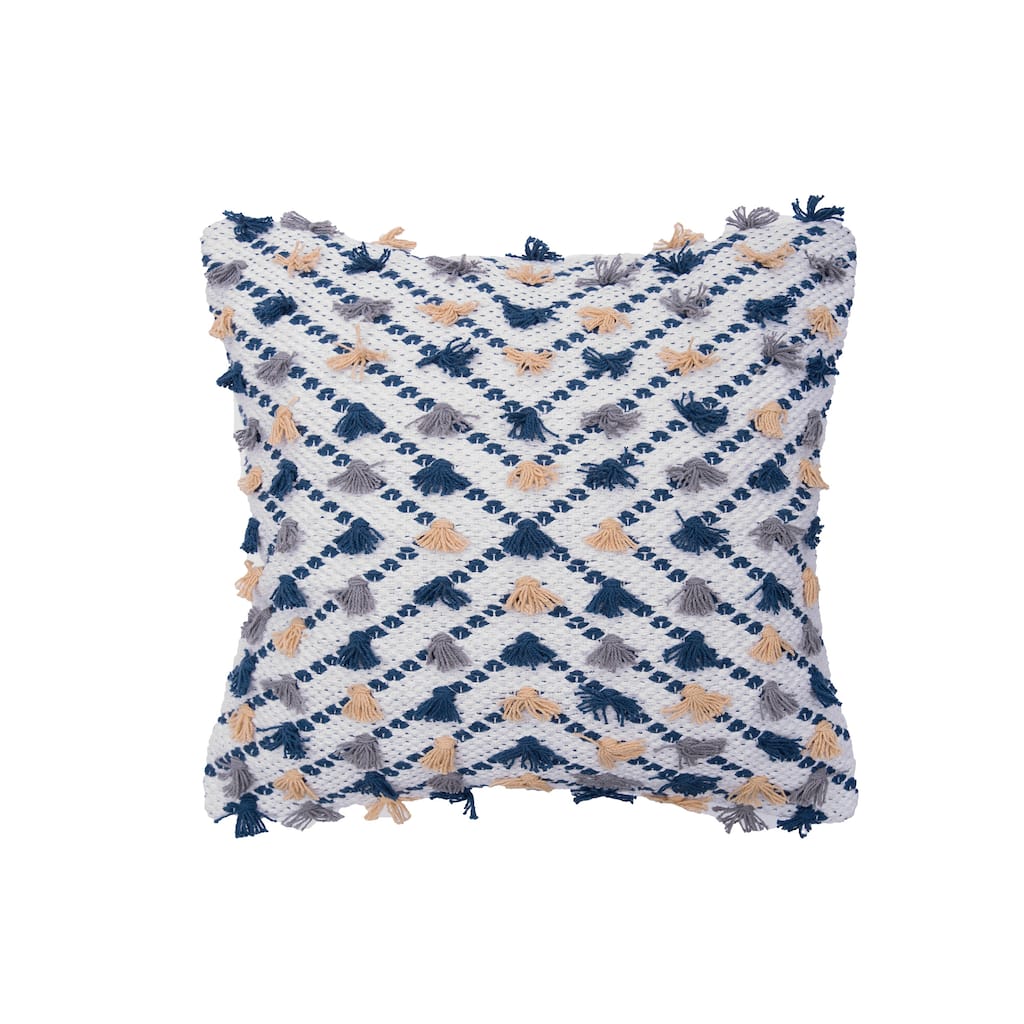 18" x 18" Diagonal Tuft Navy Woven Square Throw Pillow