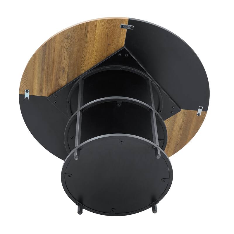 Diameter Modern Splicing Circular Dining Table - Double-Layer Storage, Wood And Fan-Shaped Diagonal Color Matching Design