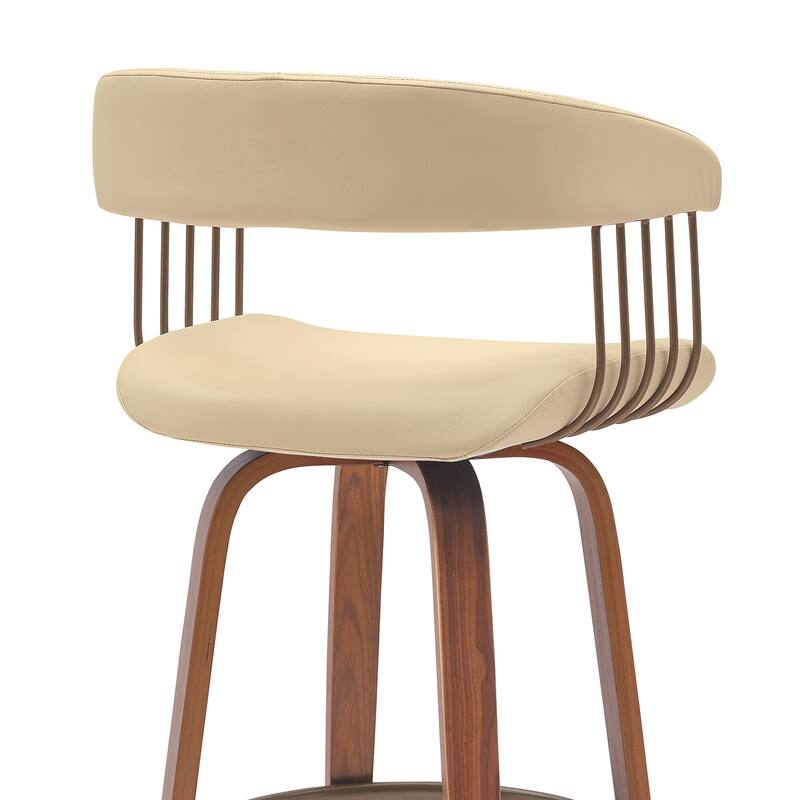 Topanga Modern Swivel Bar Stool, Upholstered Counter Height Chair with Bentwood Legs