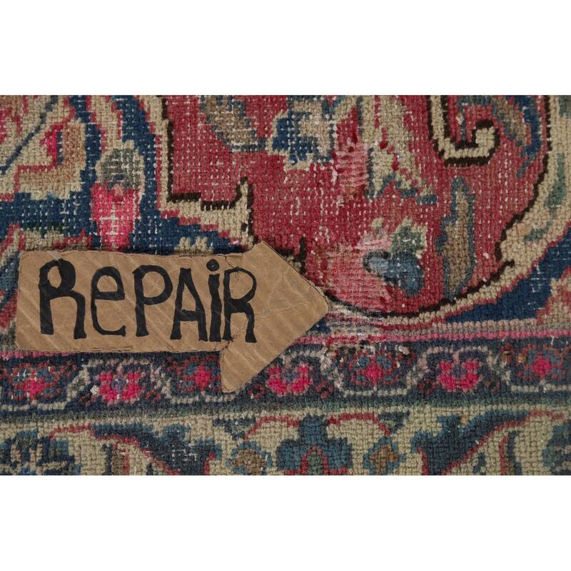 Distressed Mashad Persian Antique Area Rug Hand-Knotted Wool Carpet - 9'5" x 12'5"