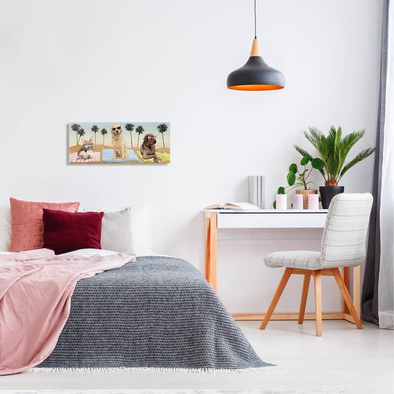 Stupell Whimsical Dogs Sunglasses Beach Towels Palm Trees Canvas Wall Art - Multi-Color