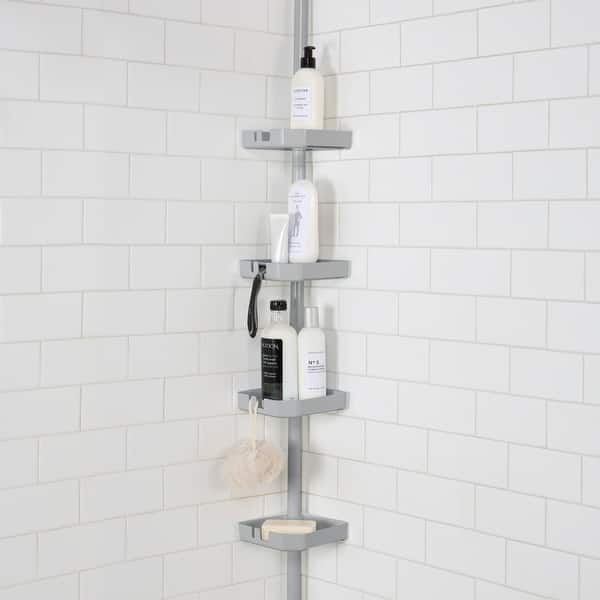 shower caddy corner organizer for bathroom,caddy shelves cirner storage  bathtub shampoo holder rack with rustproof stainless tension pole 4-tier