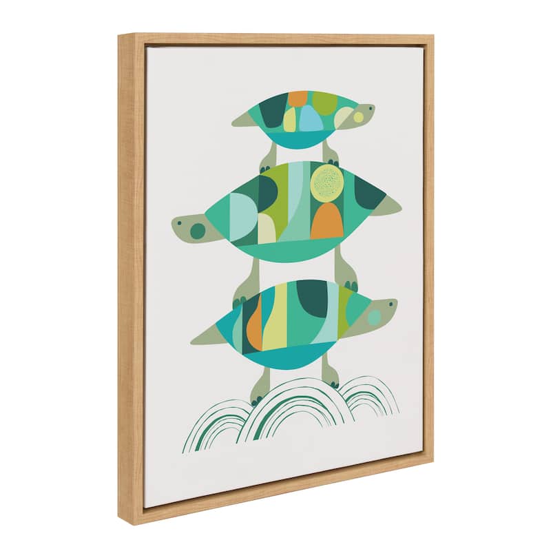 Kate and Laurel Sylvie Turtle Family Framed Canvas by Rachel Lee - 18x24 - Natural