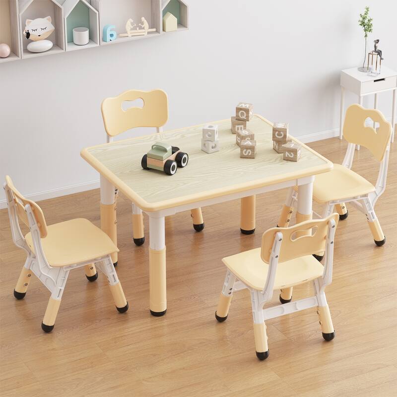 Table and 4 Chairs Set for Ages 2-10 Height Adjustable - Natural
