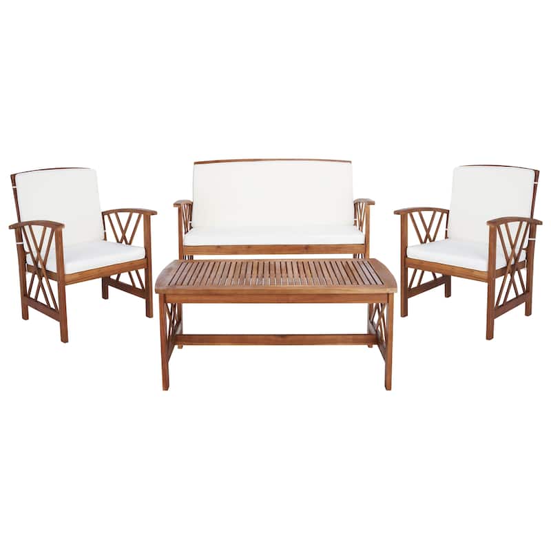 SAFAVIEH Outdoor Fontana 4-piece Acacia Wood Patio Conversation Set