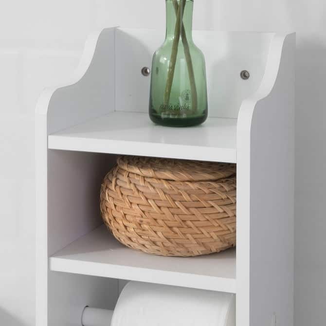 Haotian FRG177-W, Free Standing Bathroom Toilet Paper Roll Holder Storage Cabinet - White - White