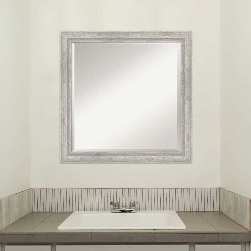 Angled Beveled Wood Framed Bathroom Vanity Wall Mirror