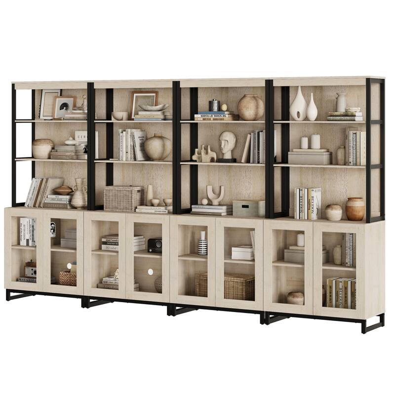 4 PCS Modern 72" Sideboard with Glass Doors and Adjustable Shelves, Multifunctional Buffet for Dining Room or Kitchen