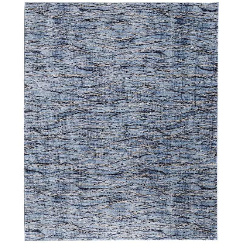 Grand Bazaar Maxin Machine Made Abstract Modern Area Rug - 6'7" x 9'6" - Blue/Ivory/Tan