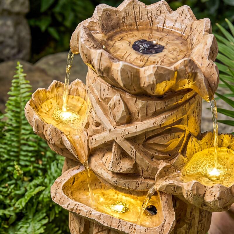 Vbal Hand Crafted Light Brown Resin Tiki Head Fountain Weather Resistant