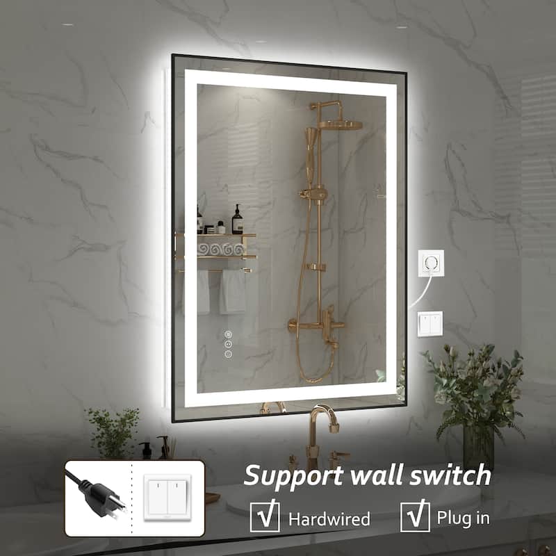 QuivaraView Aluminum front light and backlit LED lighted Framed Tempered Glass Bathroom Vanity Wall Mounted Mirror