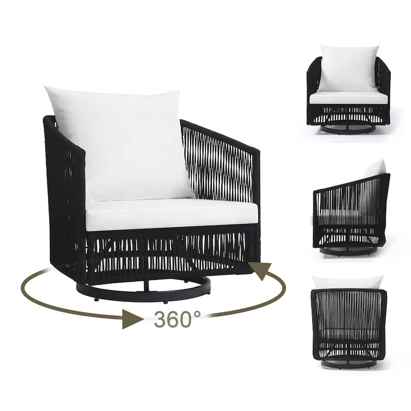3-Piece Outdoor Swivel Lounge Chair Set Barrel Chairs for Backyard
