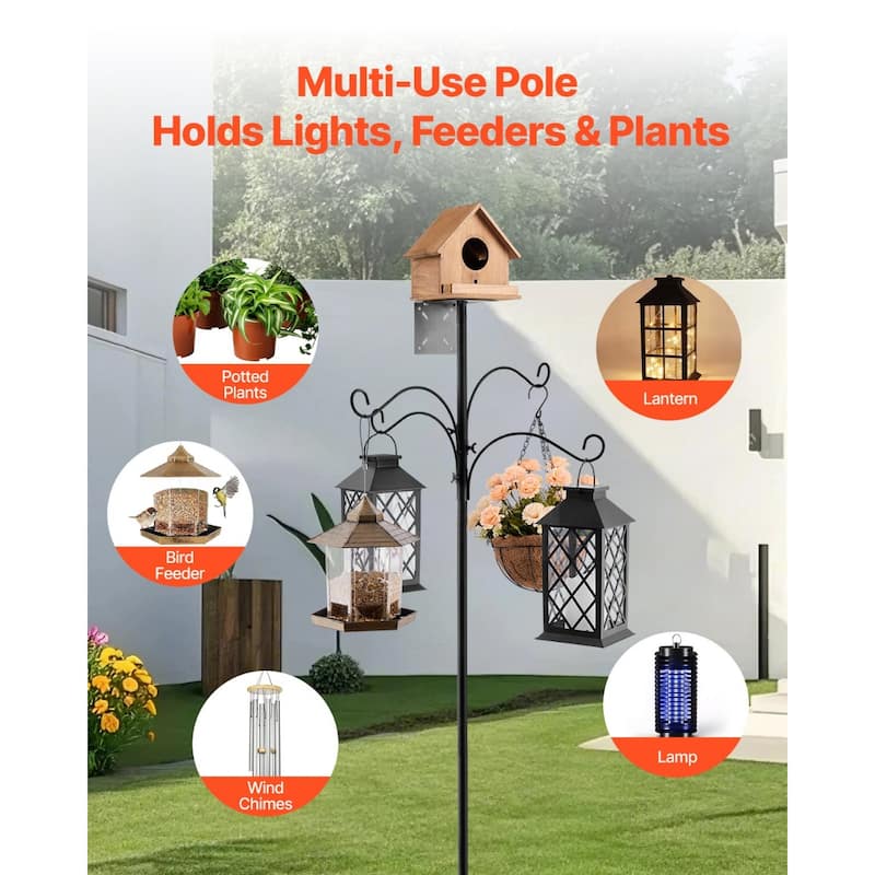 Extra Tall Garden Shepherd Hook 93" Black Steel Pole with 4 Hanging Hooks for Feeders and Plants - 22.24” x 22.24” x 93.31”