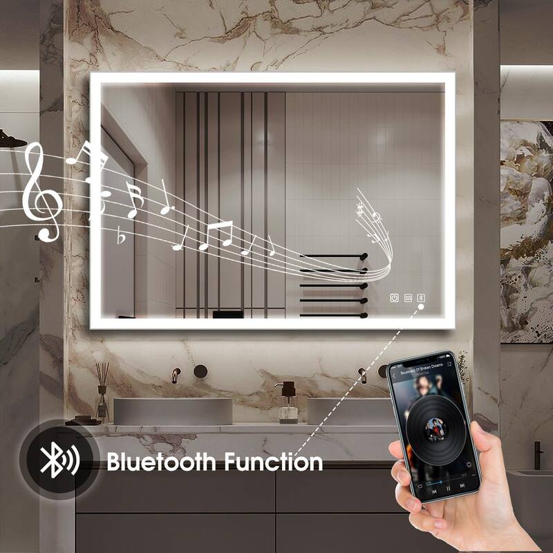 Rectangular Aluminum Framed Multi-functional Wall Mounted LED Bathroom Vanity Mirror