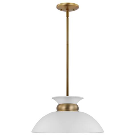 Perkins 1 Light Small Pendant Matte White with Burnished Brass