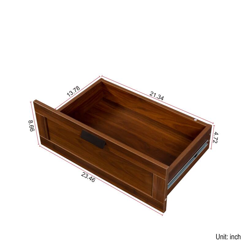 Anmytek Walnut Bookcase with 2 Drawers Tall Display Shelf for Living Room and Home Office Storage