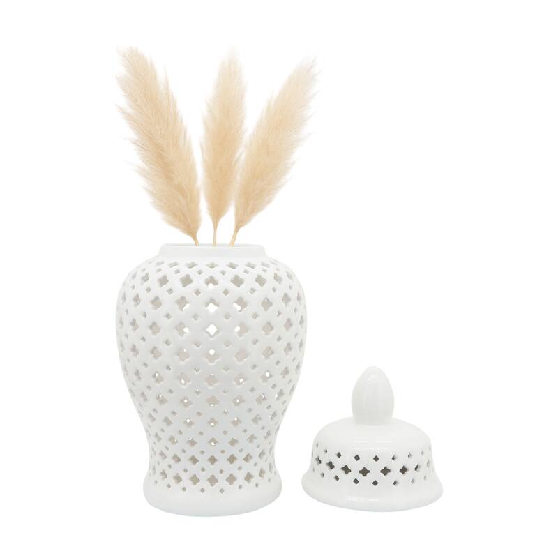 Modern Decorative Jar with Glossy Ceramic and Pierced Cutout Desig