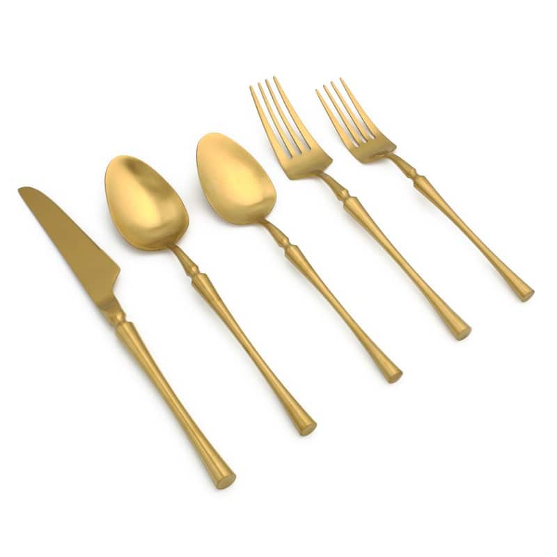 Elyon Noelle Matte Colored Stainless Steel Flatware Set 20 Pieces - Gold