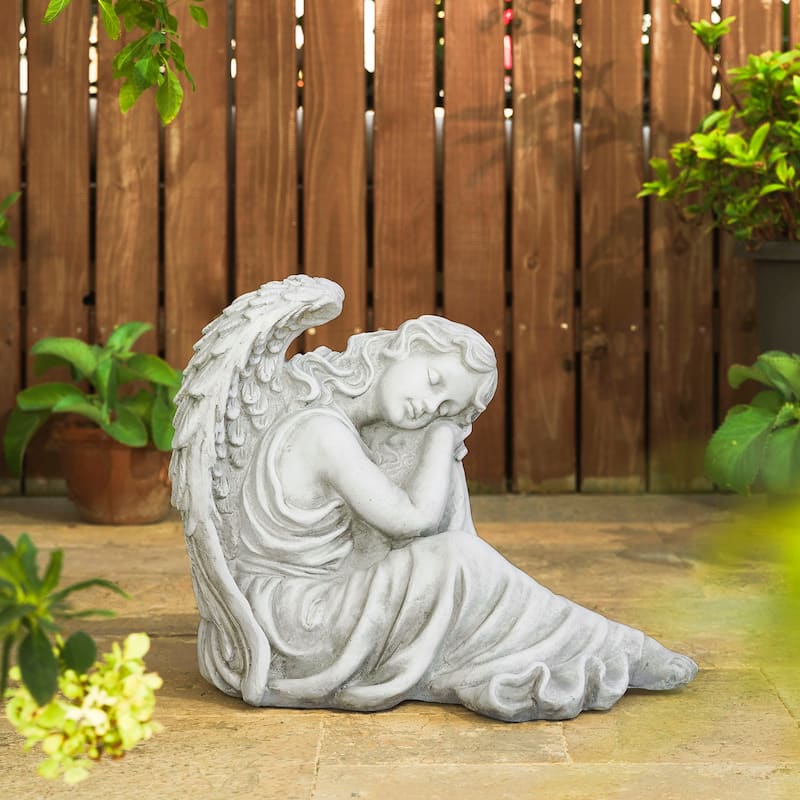 Glitzhome 18"L x 15"H MgO Sleeping Angel Garden Statue Coastal Sculpture