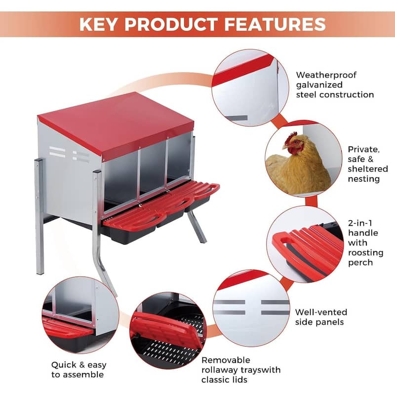 3 Holes Egg-Laying Boxes Nesting Boxes for Chickens Coops with Legs