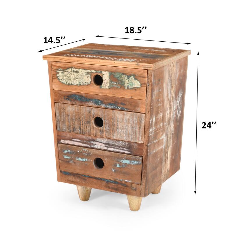 End Table Recycled Wood Nightstand, Side Table With 3 Drawers