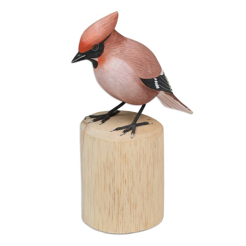 Novica Handmade Adorable Waxwing Wood Statuette