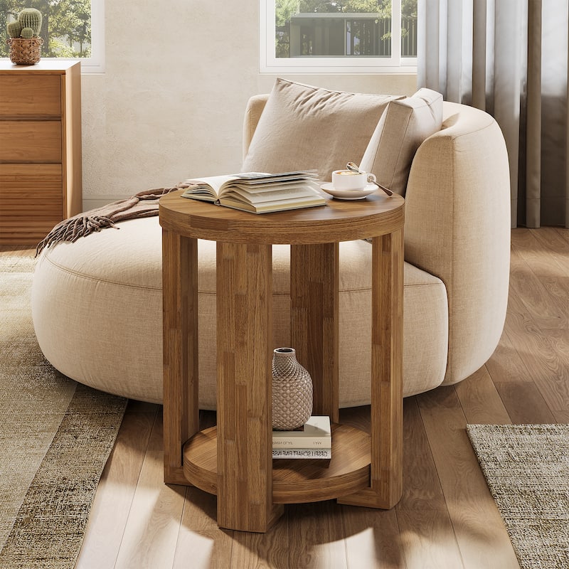 2-Tier Round End Table, Side Table, Small Bedside Accent Table for Living Room, Bedroom (Set of 2)