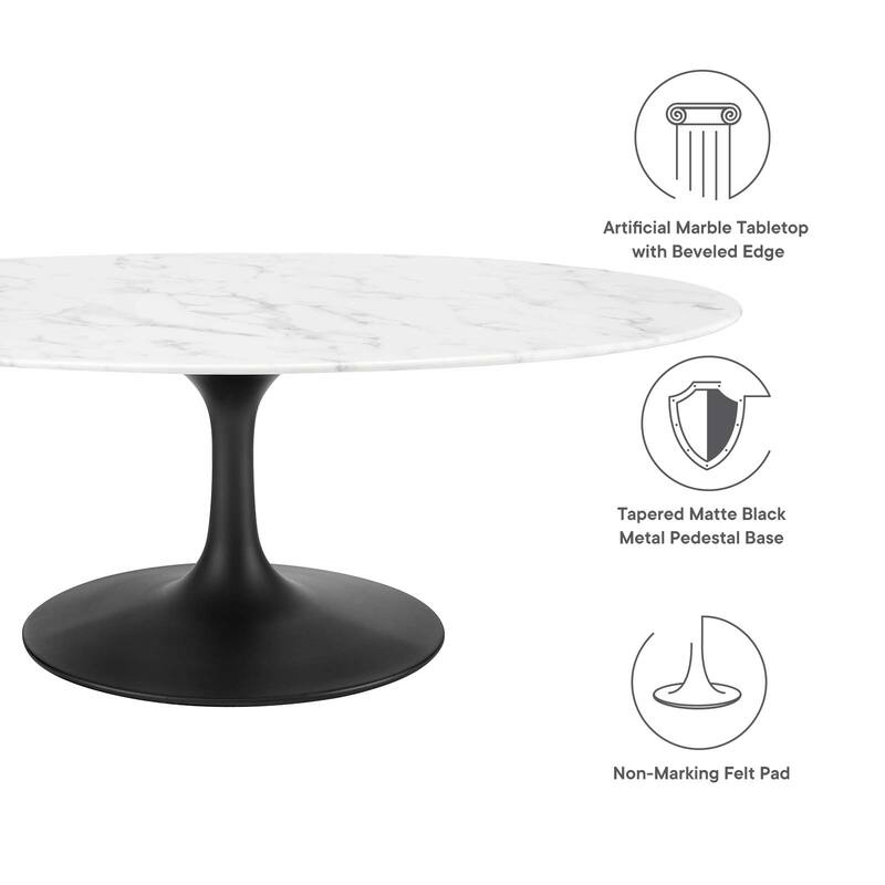 48" Oval-Shaped Artificial Marble Coffee Table, Black White