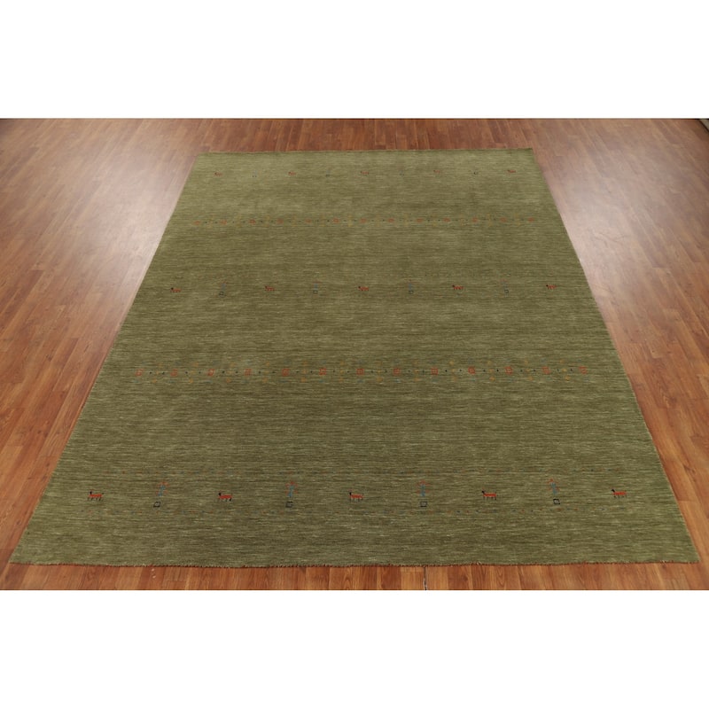 Tribal Green Gabbeh Oriental Area Rug Handmade Wool Carpet - 8'1"x 10'1"