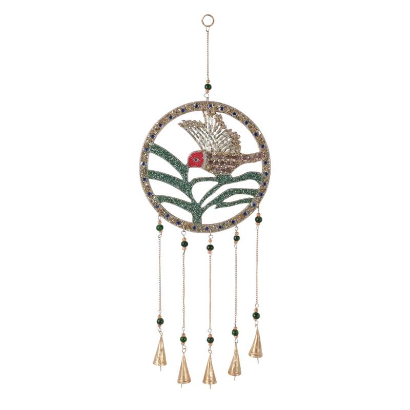 Wood Metal Mosaic Hummingbird Wind Chime Hanging Decor - 35" Green - 12" x 1.25" x 35" - Green - 12" x 1.25" x 35"