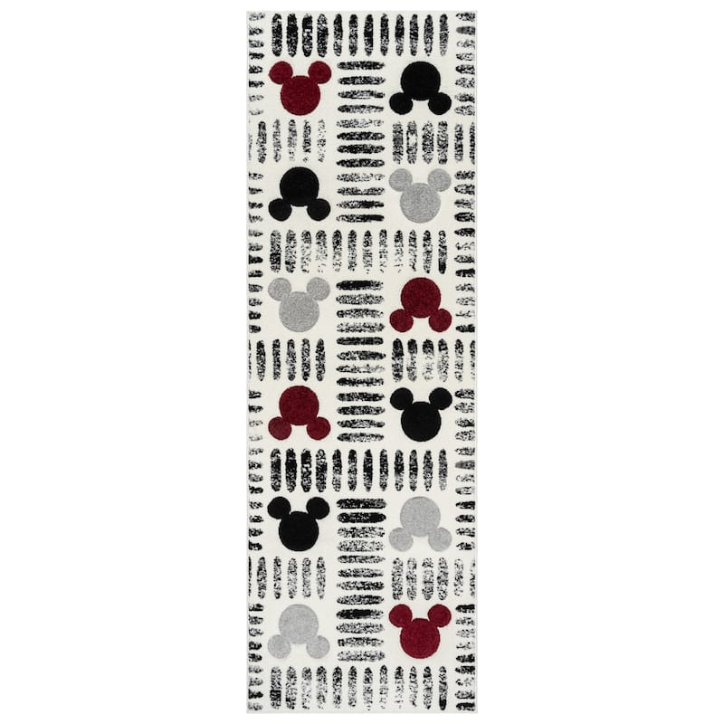 Licensed Disney Bravo Encore Mickey Mouse Modern Geometric Polypropylene Indoor Area Rug Collection - 2' 7" x 8' - Mickey Tile Ivory - Runner