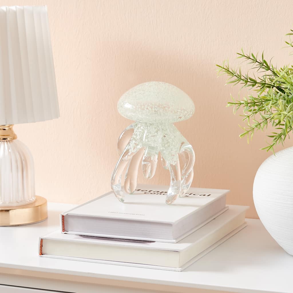 Glowing Glass Jellyfish Sculpture Figure - 6" - Clear