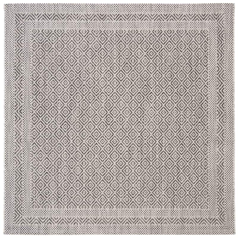 SAFAVIEH Courtyard Shari Indoor/ Outdoor Waterproof Patio Backyard Rug - 6'7" Square - Grey/Black