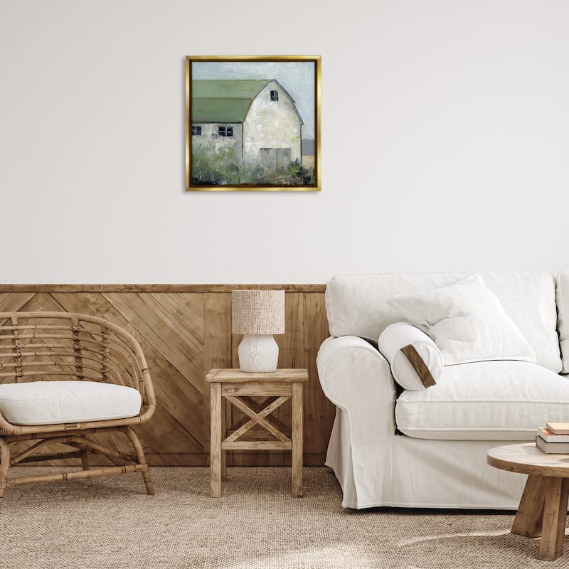Stupell Barn View with Green Roof Framed Floater Canvas Wall Art Design By Sally Swatland